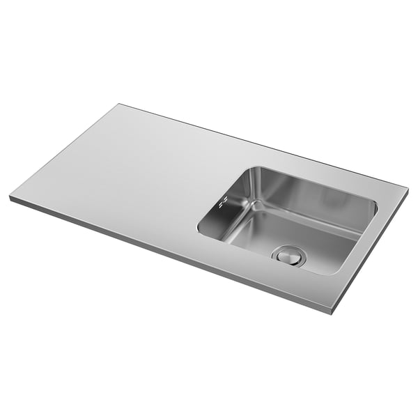 OLOFSJÖN worktop with 1 integrated sink, stainless steel, 120x63.5 cm