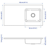 OLOFSJÖN - Worktop 1 integrated sink, stainless steel, 120x63.5 cm