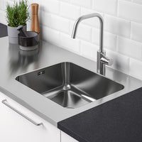 OLOFSJÖN - Worktop 1 integrated sink, stainless steel, 120x63.5 cm