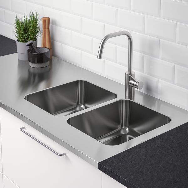 OLOFSJÖN Worktop 2 integrated sinks - stainless steel 140x63.5 cm , 140x63.5 cm