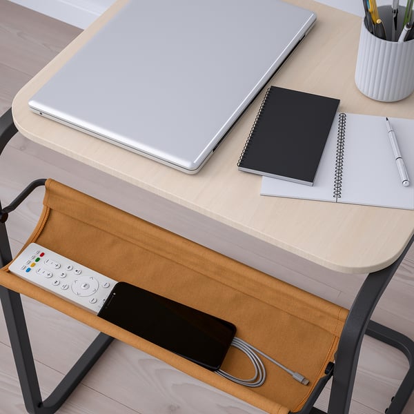 OLSERÖD side table, anthracite/birch effect dark yellow, 53x50 cm