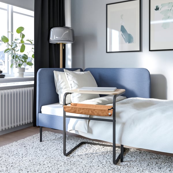 OLSERÖD side table, anthracite/birch effect dark yellow, 53x50 cm