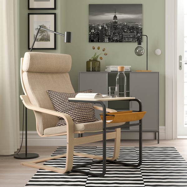 OLSERÖD side table, anthracite/birch effect dark yellow, 53x50 cm