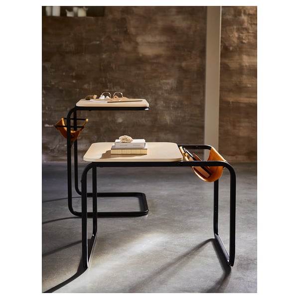 OLSERÖD side table, anthracite/birch effect dark yellow, 53x50 cm
