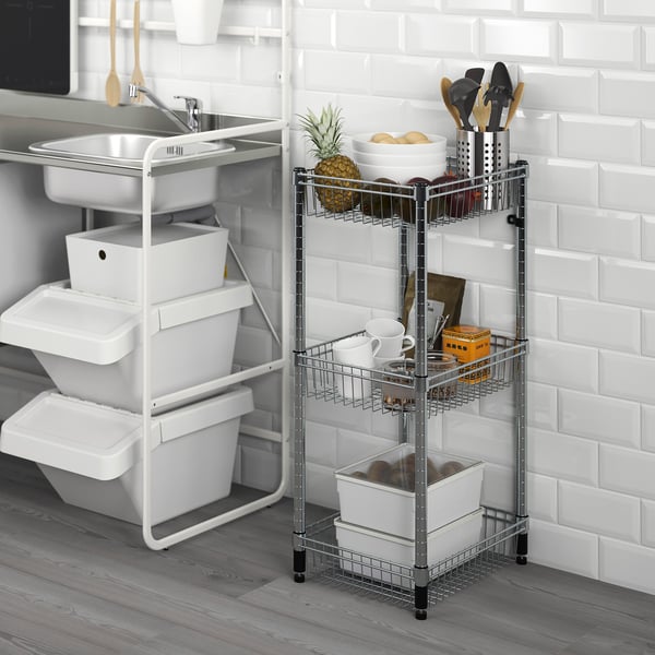 OMAR shelving unit with 3 baskets, galvanised, 46x36x94 cm