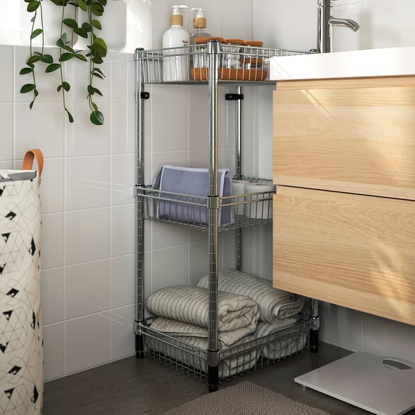 OMAR - Shelf with 3 baskets, galvanised, 46x36x94 cm