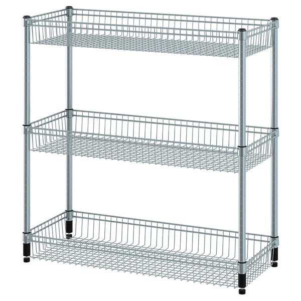 OMAR - OMAR Shelving unit with 3 baskets, galvanised, 92x36x94 cm