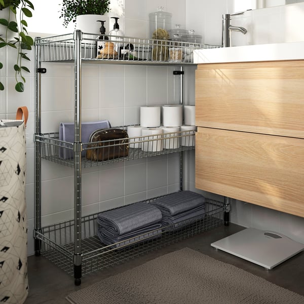 OMAR - OMAR Shelving unit with 3 baskets, galvanised, 92x36x94 cm