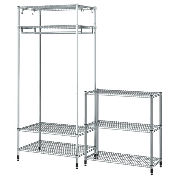OMAR - OMAR Shelving unit with clothes rail, with 1 shelf/galvanised, 186x50x201 cm