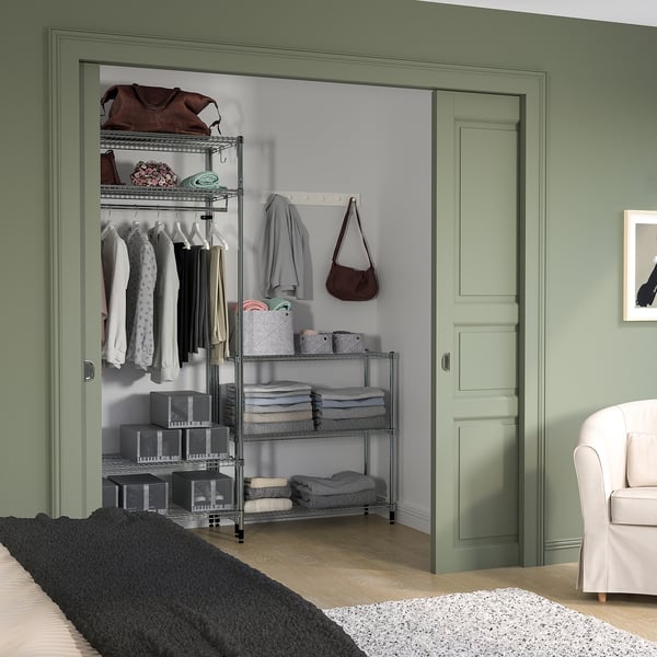 OMAR shelving unit with clothes rail, with 1 shelf/galvanised, 186x50x201 cm