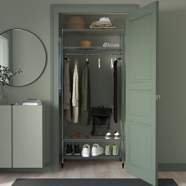 OMAR shelving unit with clothes rail, galvanised, 92x50x201 cm
