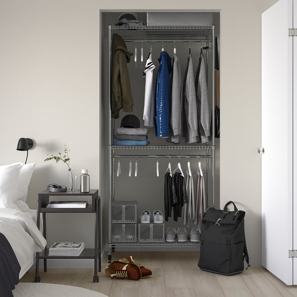 OMAR shelving unit with clothes rail, galvanised, 92x50x201 cm