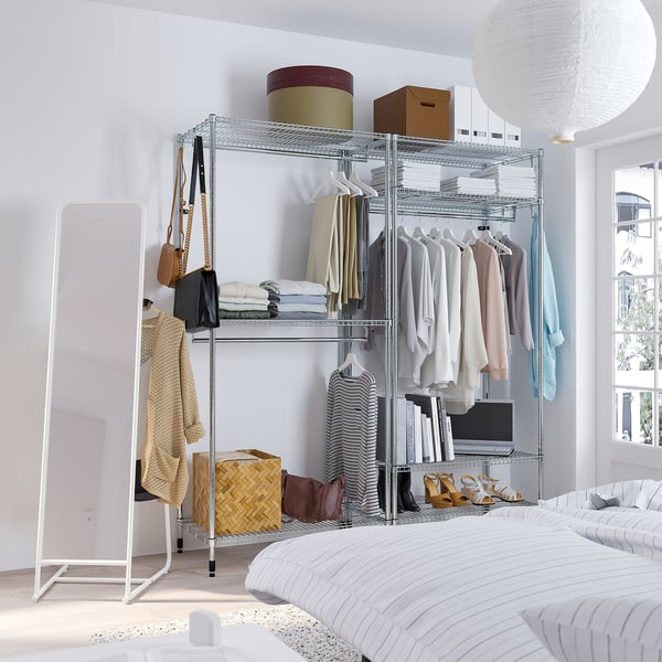 OMAR shelving unit with clothes rail, galvanised, 186x50x201 cm
