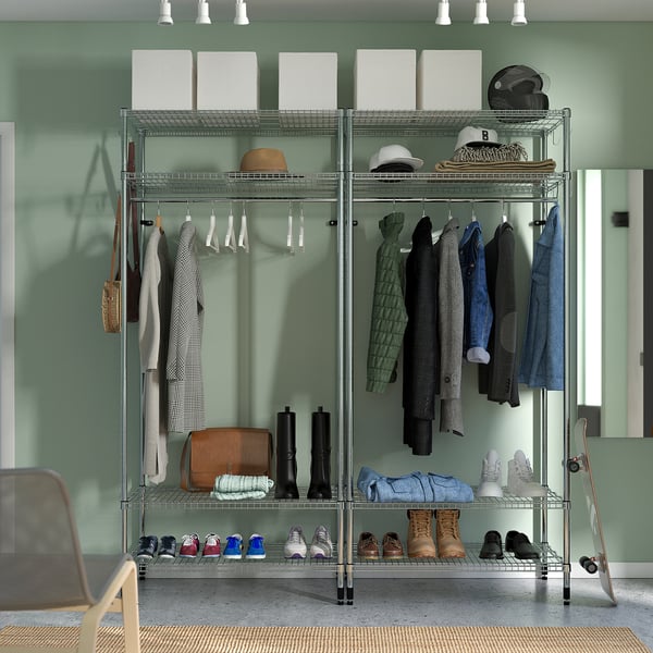 OMAR shelving unit with clothes rail, galvanised, 186x50x201 cm