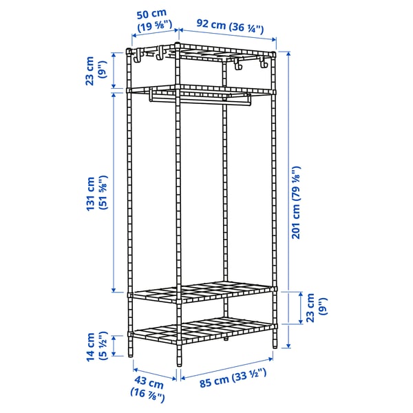 OMAR shelving unit with clothes rail, galvanised, 92x50x201 cm