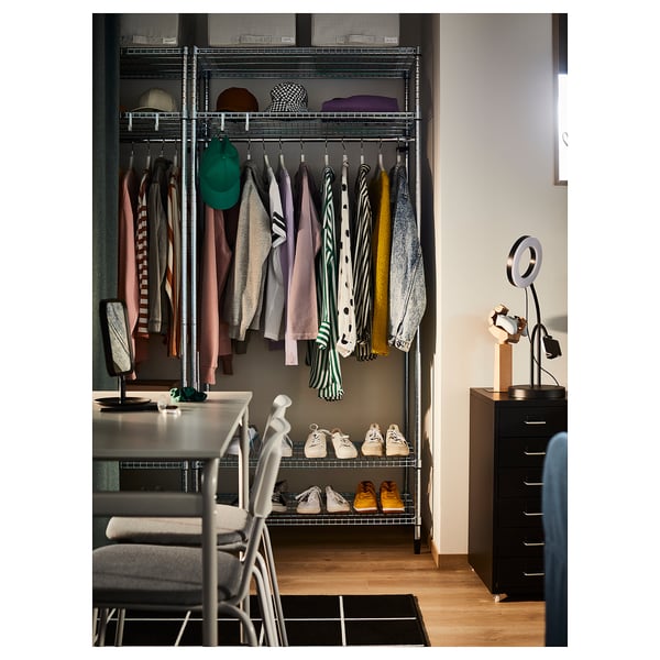OMAR shelving unit with clothes rail, galvanised, 186x50x201 cm