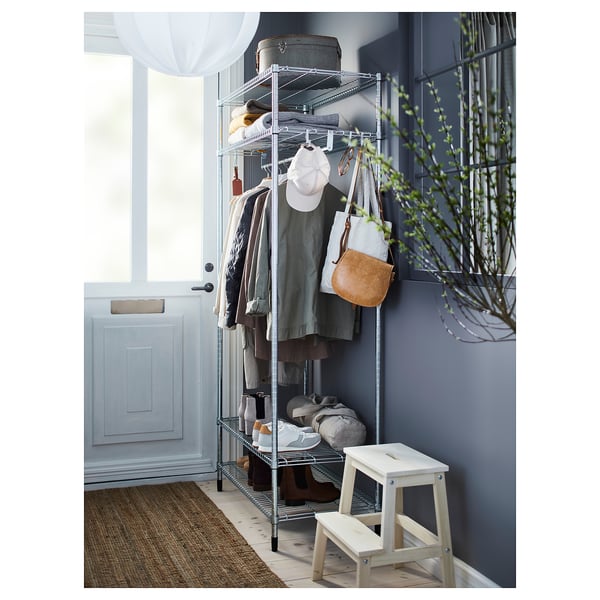 OMAR shelving unit with clothes rail, galvanised, 92x50x201 cm