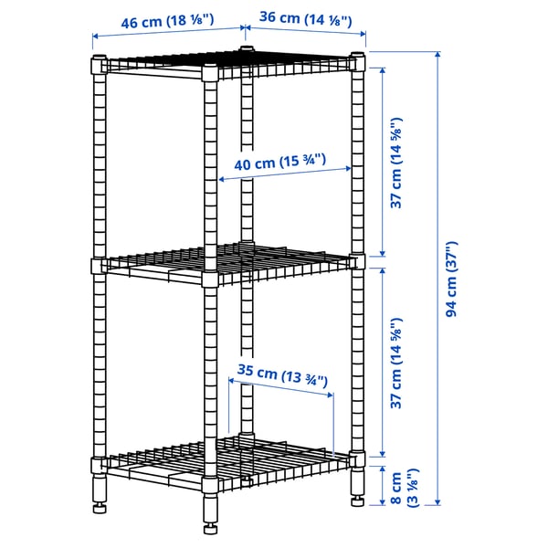 OMAR shelving unit, galvanised, 46x36x94 cm