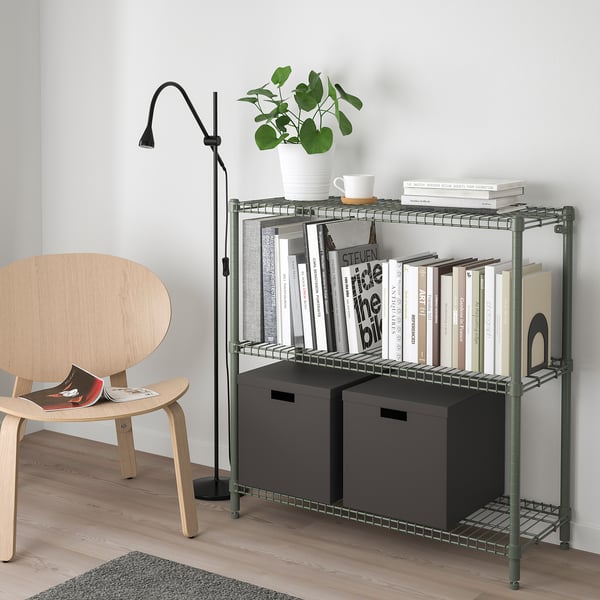 OMAR - OMAR Shelving unit, grey-green, 92x36x94 cm