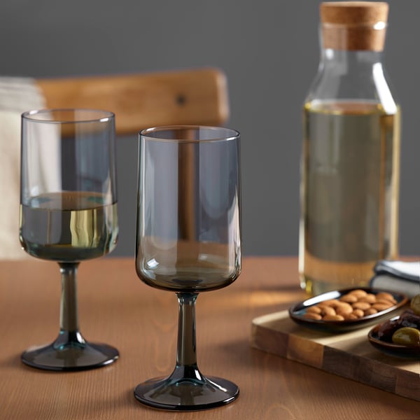 OMBONAD wine glass, grey, 41 cl, 4 pack