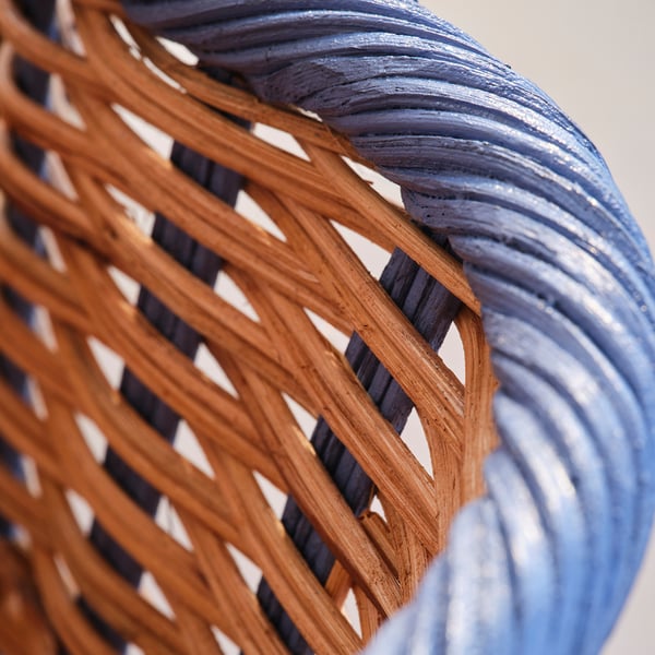 OMMJÄNGE basket, beige/blue, 40x40x26 cm