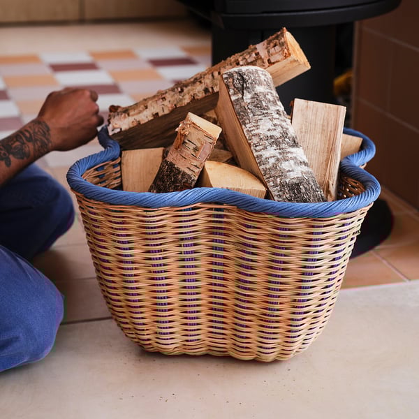 OMMJÄNGE basket, beige/blue, 40x40x26 cm