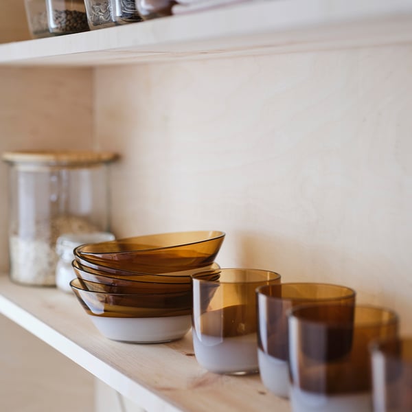 OMMJÄNGE bowl, brown/glass, 15 cm