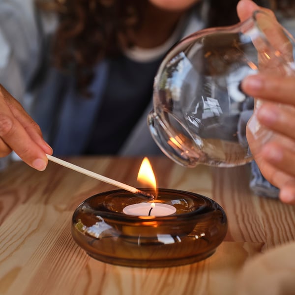 OMMJÄNGE tealight holder, glass, 12 cm