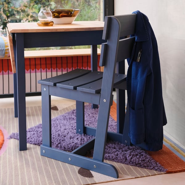 OMMJÄNGE chair, stained/blue, 40x83x53 cm