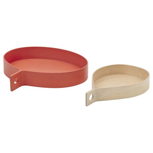 OMMJÄNGE tray, set of 2, orange/birch veneer