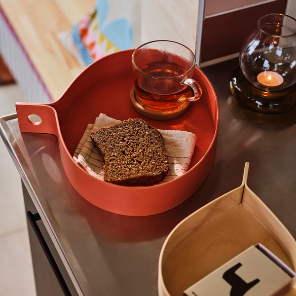 OMMJÄNGE set of 2 trays, orange/ birch veneer - IKEA United Kingdom Set of 2 trays, orange/ birch veneer