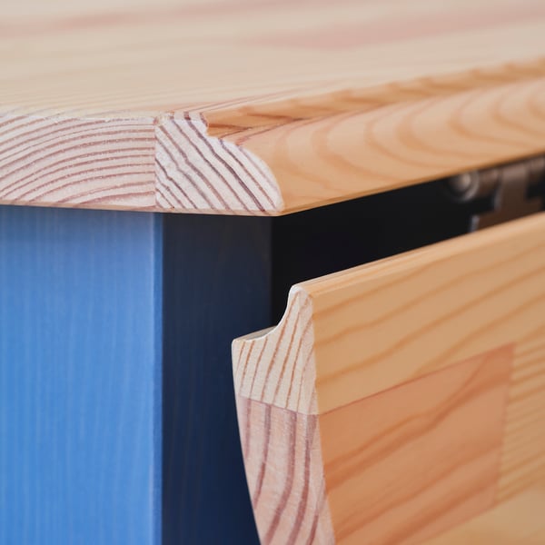 OMMJÄNGE drop-leaf table, pine/stained blue, 134x82 cm