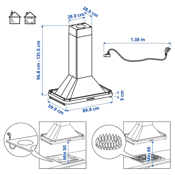 OMNEJD ceiling-mounted extractor hood, stainless steel, 90 cm