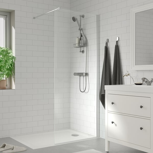 OPPEJEN / FOTINGEN walk-in shower w screen and tray, 90x120x203 cm