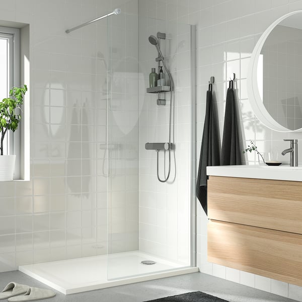 OPPEJEN / FOTINGEN walk-in shower w screen and tray, 90x120x203 cm