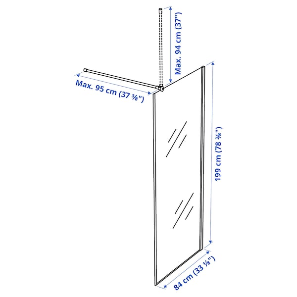 OPPEJEN - Shower screen, glass, 84x199 cm