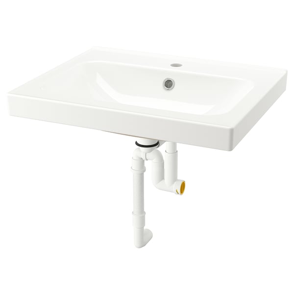 ORRSJÖN wash-basin with water trap, white, 62x49 cm