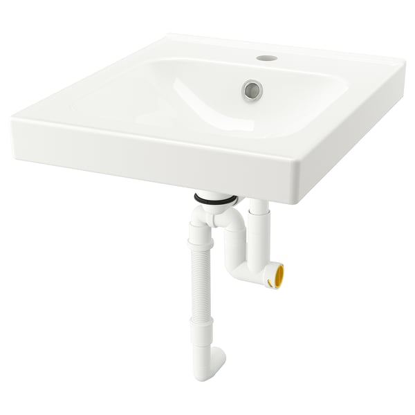 ORRSJÖN wash-basin with water trap, white, 44x49 cm