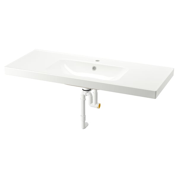 ORRSJÖN wash-basin with water trap, white, 122x49 cm