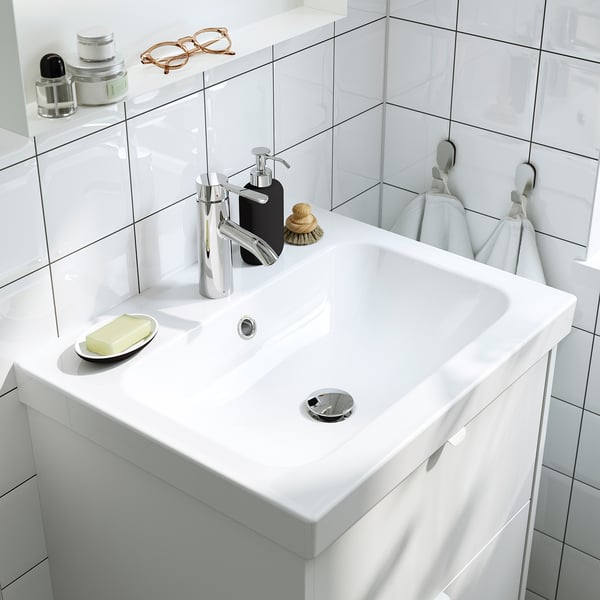 ORRSJÖN wash-basin with water trap, white, 62x49 cm
