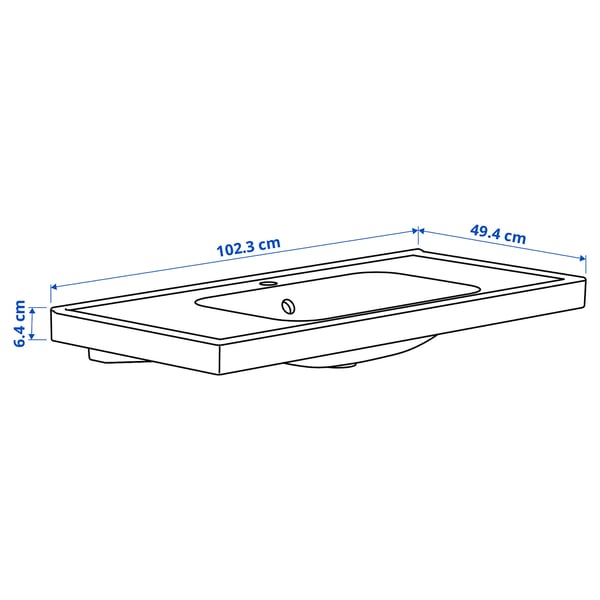 ORRSJÖN wash-basin with water trap, white, 102x49 cm
