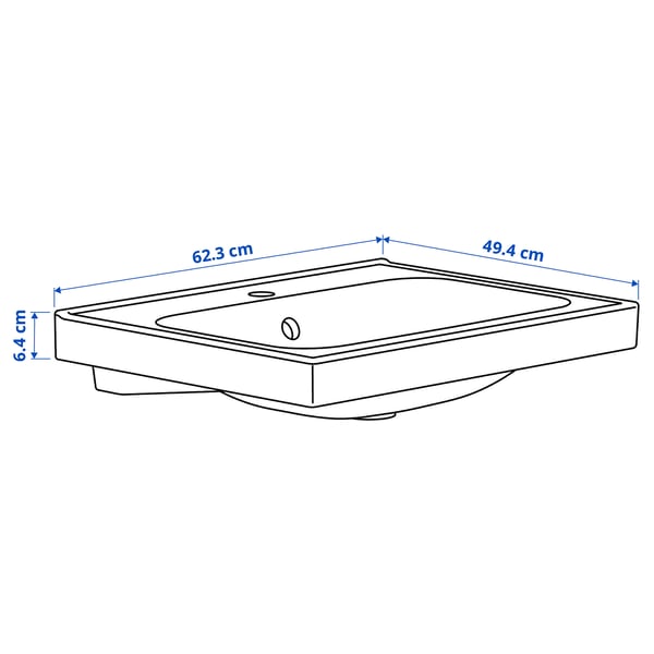ORRSJÖN wash-basin with water trap, white, 62x49 cm