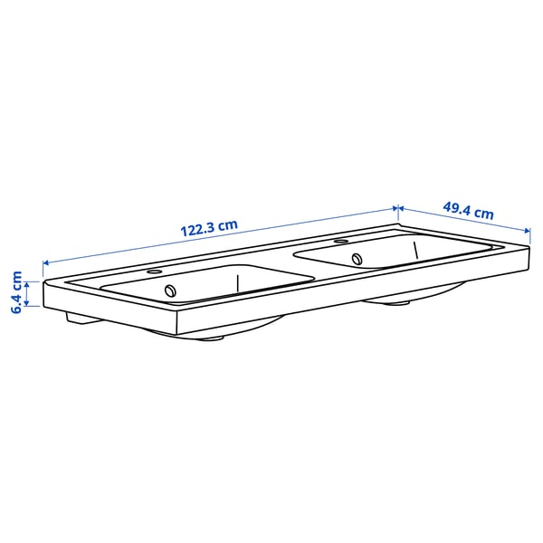 ORRSJÖN double wash-basin with water trap, white, 122x49 cm