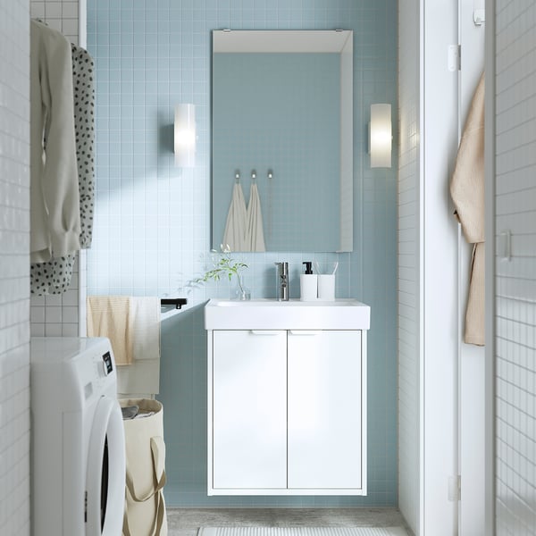 ORRSJÖN deep wash-basin with water trap, white, 62x49 cm