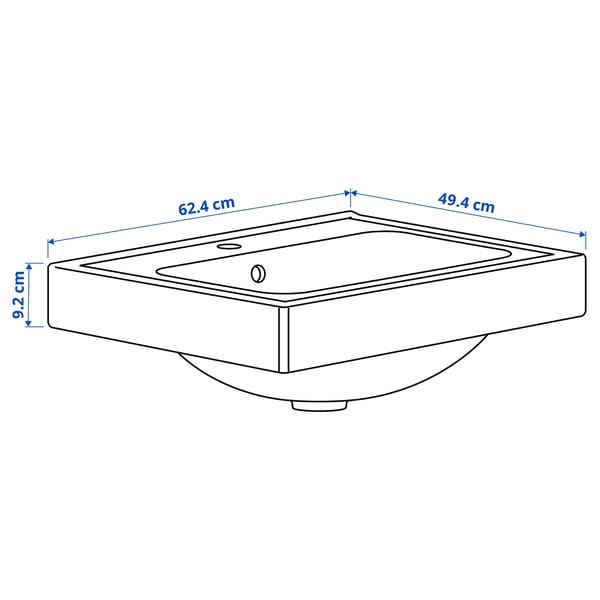 ORRSJÖN deep wash-basin with water trap, white, 62x49 cm