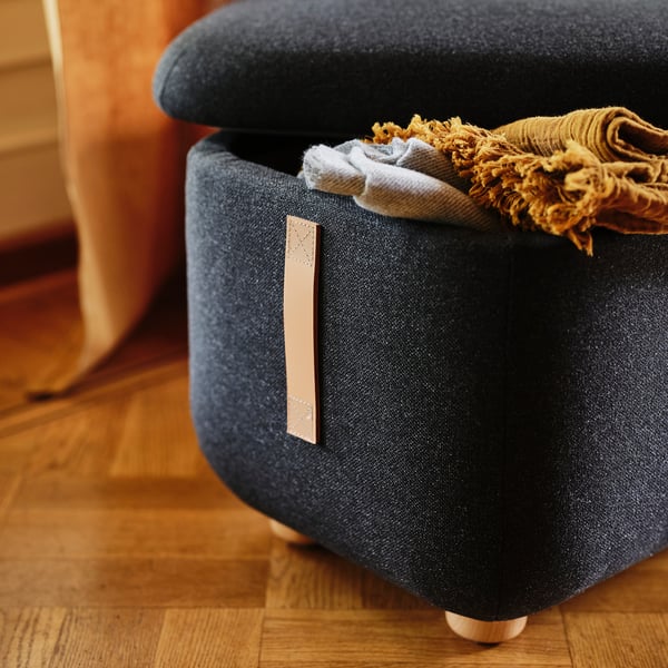 OSKARSHAMN - Footstool with storage, Gunnared black-grey