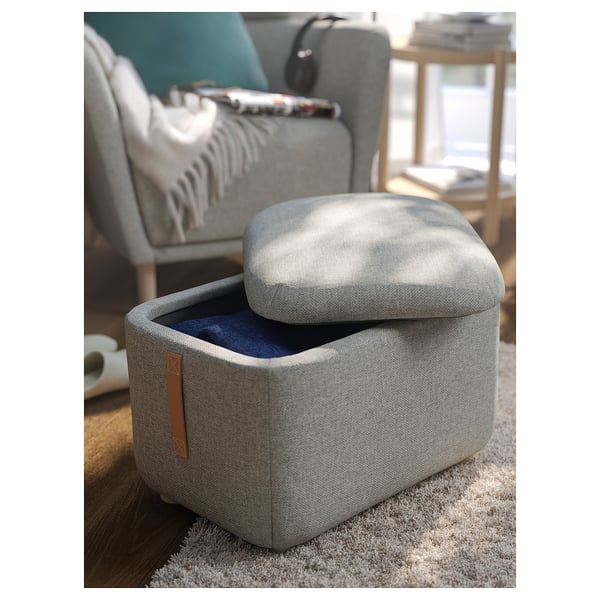 OSKARSHAMN footstool with storage, Tibbleby beige/grey, 57x40 cm
