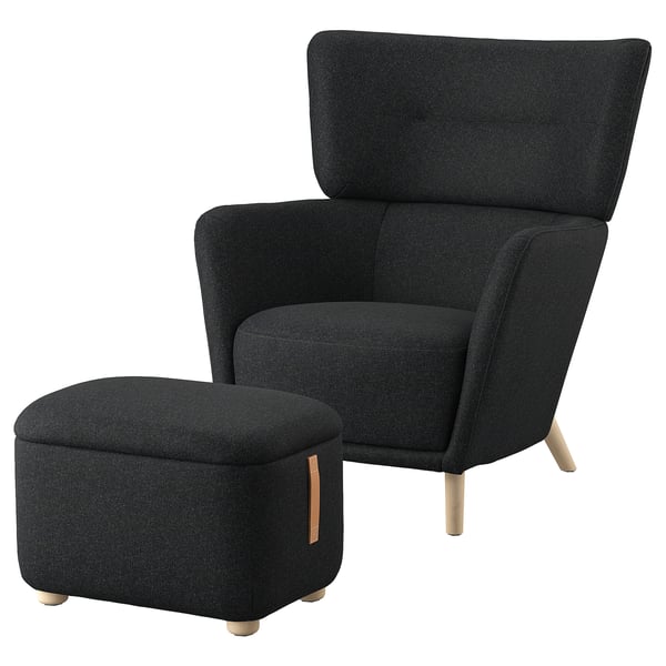 OSKARSHAMN wing chair with footstool, Gunnared black/grey