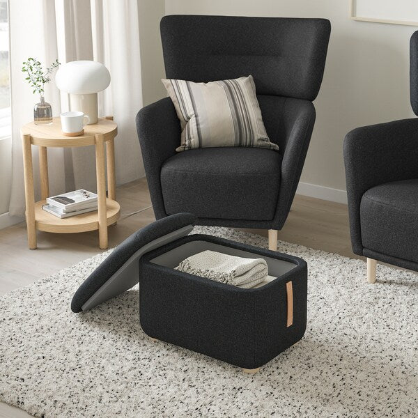 OSKARSHAMN - Armchair with footstool, Gunnared black/grey ,