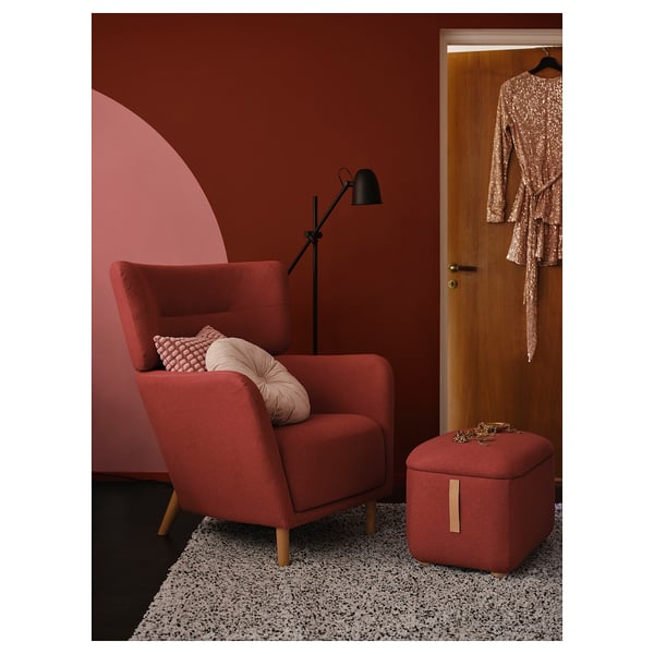 OSKARSHAMN wing chair with footstool, Tonerud red